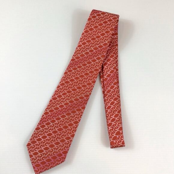 Christian Lacroix Red Scroll Geometric Pattern Men's Silk Tie - Picture 2 of 5
